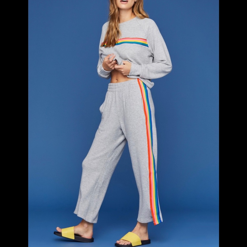 LNA Gray Sweatpants & sweatshirt with Rainbow Side Stripes